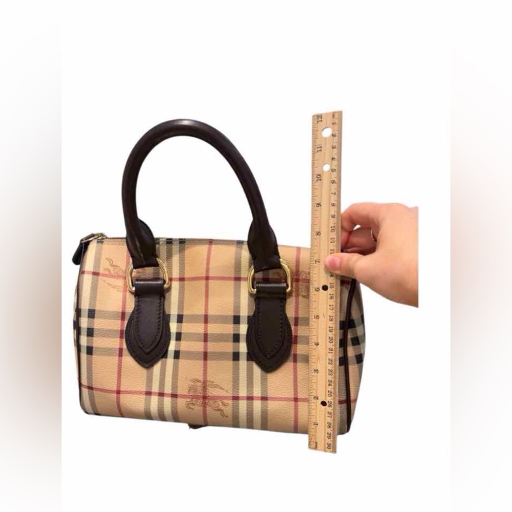 Burberry Beige Plaid Top-Handle Satchel with Dark Brown Trim - Picture 8 of 10